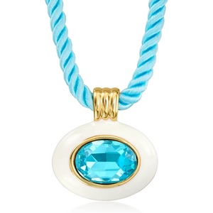image:imageRossSimons 14kt Yellow GoldPlated Necklace With Simulated Swiss Blue Topaz White Enamel and Blue Cord 18 inches