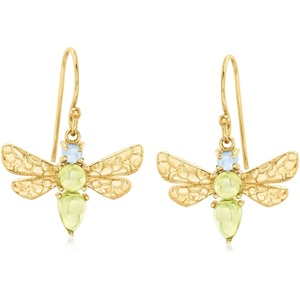 image:imageRossSimons 180 ct tw Peridot and 30 ct tw Swiss Blue Topaz Dragonfly Drop Earrings in 18kt Gold Over Sterling