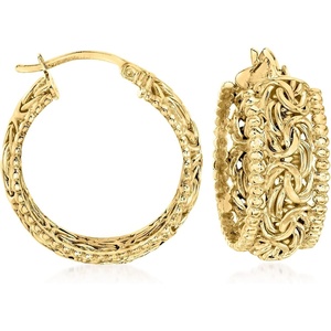 image:imageRossSimons 18kt Gold Over Sterling BeadedEdge Byzantine Hoop Earrings