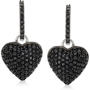 image:imageRossSimons 210 ct tw Black Spinel Heart Drop Earrings in Sterling Silver
