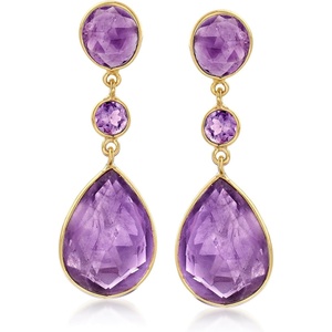 image:imageRossSimons 2450 ct tw Amethyst Drop Earrings in 18kt Gold Over Sterling