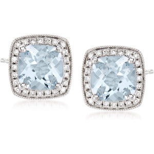 image:imageRossSimons 260 ct tw Aquamarine and 20 ct tw Diamond Earrings in 14kt White Gold