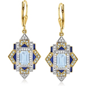 image:imageRossSimons 330 ct tw London Blue Sky Blue and White Topaz Drop Earrings With Blue Enamel in 18kt Gold Over Sterling