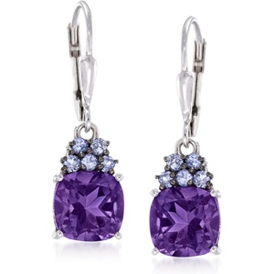 image:imageRossSimons 340 ct tw Amethyst and 30 ct tw Tanzanite Drop Earrings in Sterling Silver