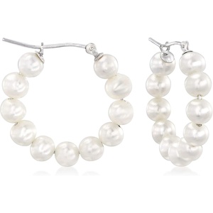 image:imageRossSimons 45mm Cultured Pearl Hoop Earrings in Sterling Silver