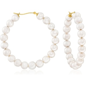image:imageRossSimons 67mm Cultured Pearl Hoop Earrings in 14kt Yellow Gold