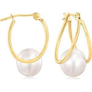 image:imageRossSimons 89mm Cultured Pearl DoubleHoop Earrings in 14kt Yellow Gold 34075 Inches