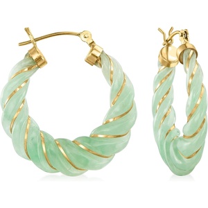 image:imageRossSimons Carved Gemstone Hoop Earrings with 14kt Yellow GoldJade