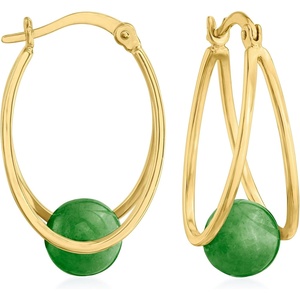 image:imageRossSimons Gemstone Double Hoop Earrings in 18kt Gold Over SterlingJade