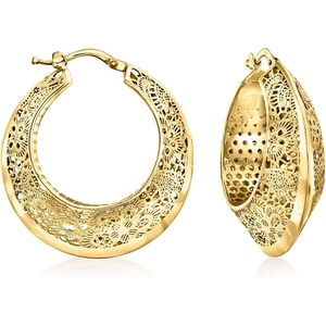 image:imageRossSimons Italian 14kt Yellow Gold Floral Filigree Hoop Earring