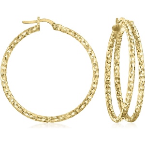 image:imageRossSimons Italian 18kt Gold Over Sterling DiamondCut DoubleHoop Earrings