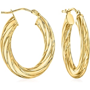 image:imageRossSimons Italian Fluted 14kt Yellow Gold Oval Hoop Earrings