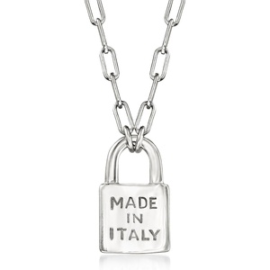 image:imageRossSimons Italian Sterling Silver Made in Italy Lock Paper Clip Link NecklaceNo Gemstone
