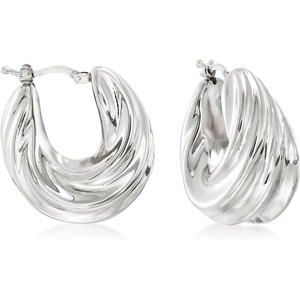 image:imageRossSimons Italian Sterling Silver Pleated Twist Hoop Earrings