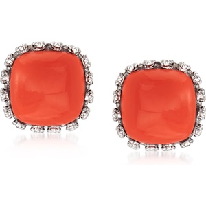 image:imageRossSimons Orange Coral Square Stud Earrings in Sterling Silver