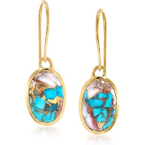 image:imageRossSimons Oval Kingman Turquoise Drop Earrings in 18kt Gold Over Sterling