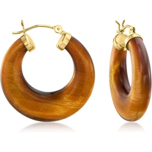 image:imageRossSimons Round Gemstone Hoop Earrings in 14kt Gold 1 18 inchesbrown