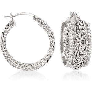 image:imageRossSimons Sterling Silver BeadedEdge Byzantine Hoop Earrings