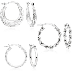 image:imageRossSimons Sterling Silver Jewelry Set 3 Pairs Of Textured and Polished Hoop Earrings