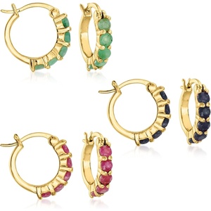 image:imageRossSimons Three Pair Gemstone Huggie Hoop EarringsEmerald