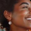 image:imageRossSimons 010 ct tw Diamond Floral Openwork Circle Drop Earrings in Sterling Silver