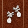 image:imageRossSimons 89mm Cultured Pearl and 30 ct tw White Topaz Bow Drop Earrings in Sterling Silver