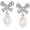 image:imageRossSimons 89mm Cultured Pearl and 30 ct tw White Topaz Bow Drop Earrings in Sterling Silver
