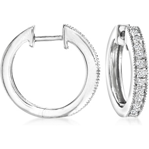 image:imagePure Collection by RossSimons 025 ct tw Diamond Hoop Earrings With Beaded Edge in Sterling Silver