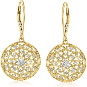 image:imageRossSimons 010 ct tw Diamond Circle Drop Earrings in 18kt Gold Over Sterling