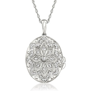 image:imageRossSimons 010 ct tw Diamond Floral Locket Necklace in Sterling SilverDiamond