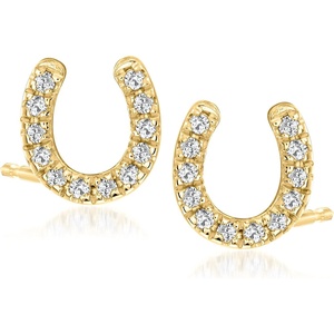image:imageRossSimons 010 ct tw Diamond Horseshoe Stud Earrings in 18kt Gold Over Sterling