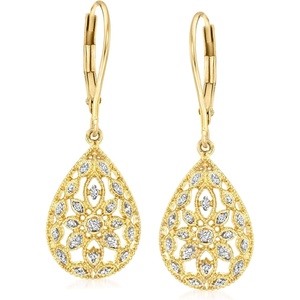 image:imageRossSimons 010 ct tw Diamond Openwork Teardrop Earrings in Sterling