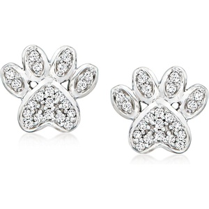 image:imageRossSimons 010 ct tw Diamond Paw Print Stud Earrings in Sterling Silver