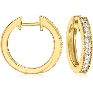 image:imageRossSimons 025 ct tw Diamond Hoop Earrings With Beaded Edge in 18kt Gold Over Sterling