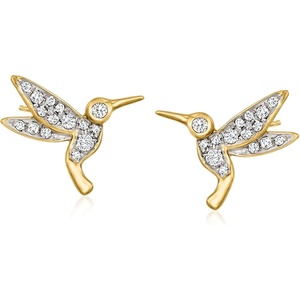 image:imageRossSimons 030 ct tw Diamond Hummingbird Stud Earrings in 18kt Gold Over Sterling