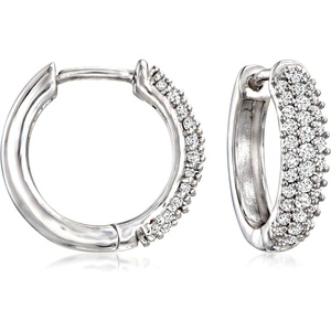 image:imageRossSimons 034 ct tw Diamond Huggie Hoop Earrings in Sterling Silver