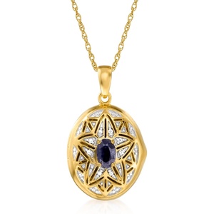 image:imageRossSimons 040 Carat Sapphire Locket Necklace With Single Diamond in 18kt Gold Over Sterling 18 inches