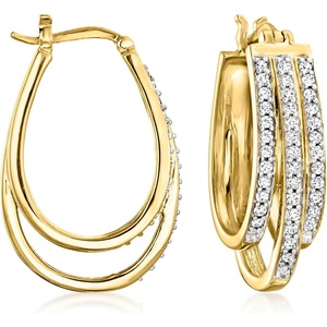 image:imageRossSimons 050 ct tw Diamond 3Row Hoop Earrings in 18kt Gold Over Sterling