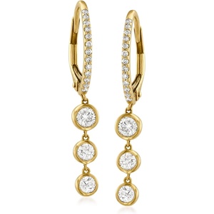 image:imageRossSimons 068 ct tw Diamond Hoop Drop Earrings in 14kt Yellow Gold