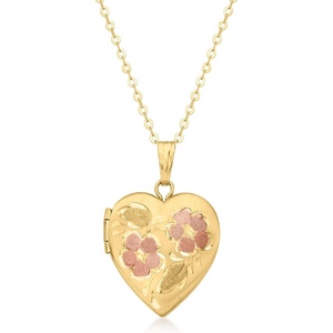 image:imageRossSimons 10kt 2Tone Gold Floral Heart Locket NecklaceNo Gemstone