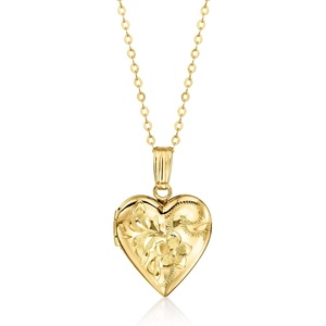 image:imageRossSimons 10kt Yellow Gold Floral Heart Locket NecklaceNo Gemstone