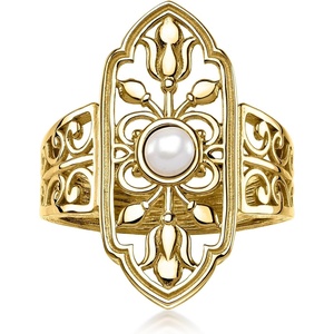 image:imageRossSimons 14kt Yellow GoldPlated Floral Openwork Ring With 4mm Cultured Pearl