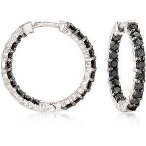 image:imageRossSimons 200 ct tw Black Diamond InsideOutside Hoop Earrings in Sterling Silver