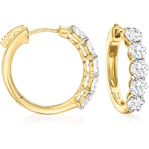 image:imageRossSimons 200 ct tw Round BrilliantCut Diamond 5Stone Hoop Earrings in 14kt Yellow Gold
