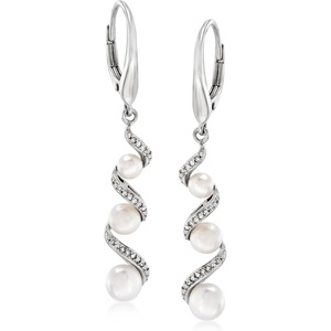 image:imageRossSimons 355mm Cultured Pearl and 10 ct tw Diamond Drop Earrings in Sterling Silver