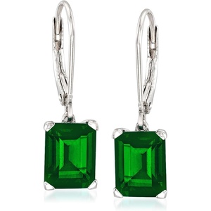 image:imageRossSimons 600 ct tw Simulated Emerald Drop Earrings in Sterling Silver