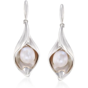 image:imageRossSimons 657mm Cultured Pearl NatureInspired Drop Earrings in Sterling Silver