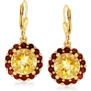 image:imageRossSimons 700 ct tw Citrine and 250 ct tw Garnet Flower Drop Earrings in 18kt Gold Over Sterling