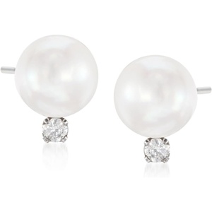 image:imageRossSimons 775mm Cultured Akoya Pearl and 10 ct tw Diamond Earrings in 14kt White Gold