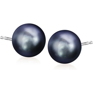 image:imageRossSimons 89mm Black Cultured Pearl Stud Earrings in 14kt White Gold